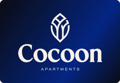Cocoon Apartments logo: A bud-shaped line emblem above a bold serif wordmark.