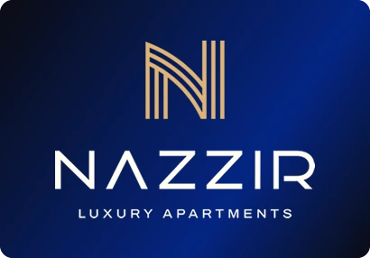 Nazzir logo: A gold N built from parallel lines over a wide geometric wordmark.