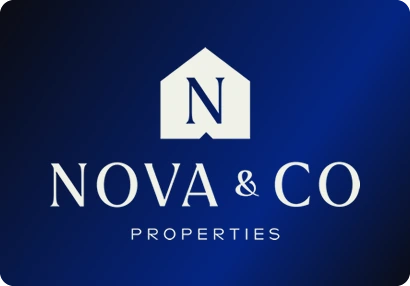 Nova & Co logo: A serif N on a house-shaped tile above a serif wordmark.