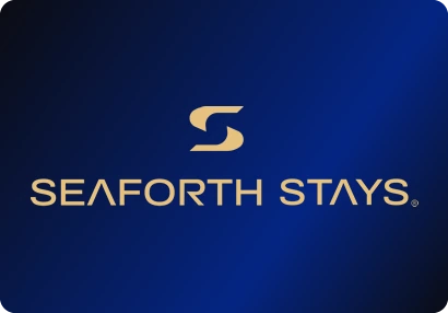 Seaforth Stays logo: A gold S-shaped symbol over a gold, wide-set wordmark.