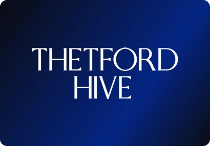 Thetford Hive logo: A tall, condensed serif wordmark that stands on its own, with no symbol.